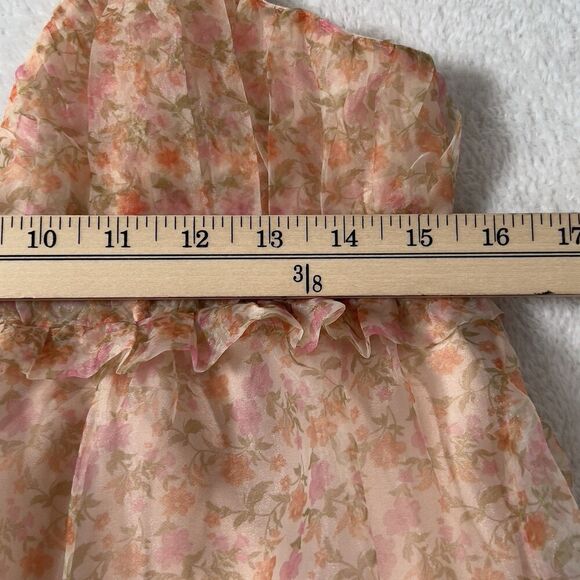 Zara Organza Tiered Floral Midi Dress Womens Sz M Peach Spaghetti Straps - Picture 10 of 11